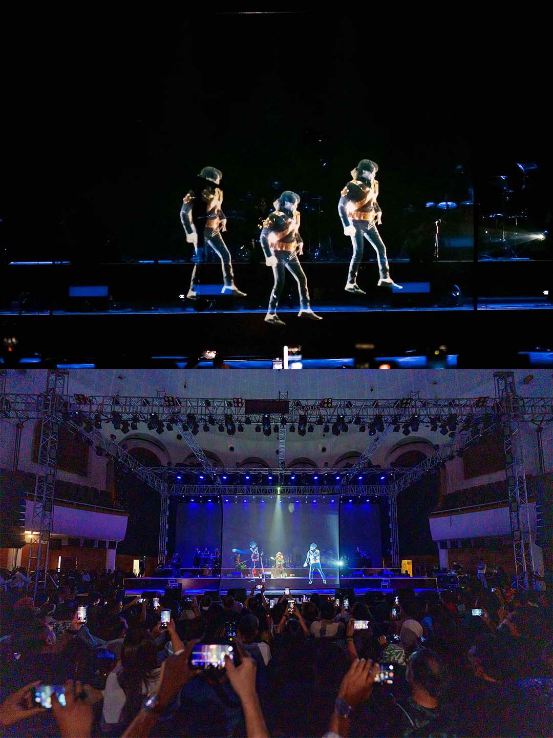 Holographic Michael Jackson illusion on stage during the Warfaze tribute, Hall of Fame BICC Dhaka