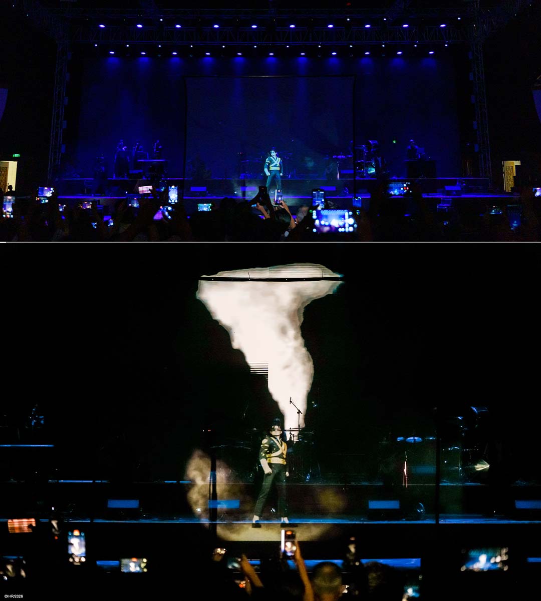 Live performer and holographic Michael Jackson sharing the stage, Warfaze tribute, Hall of Fame BICC Dhaka