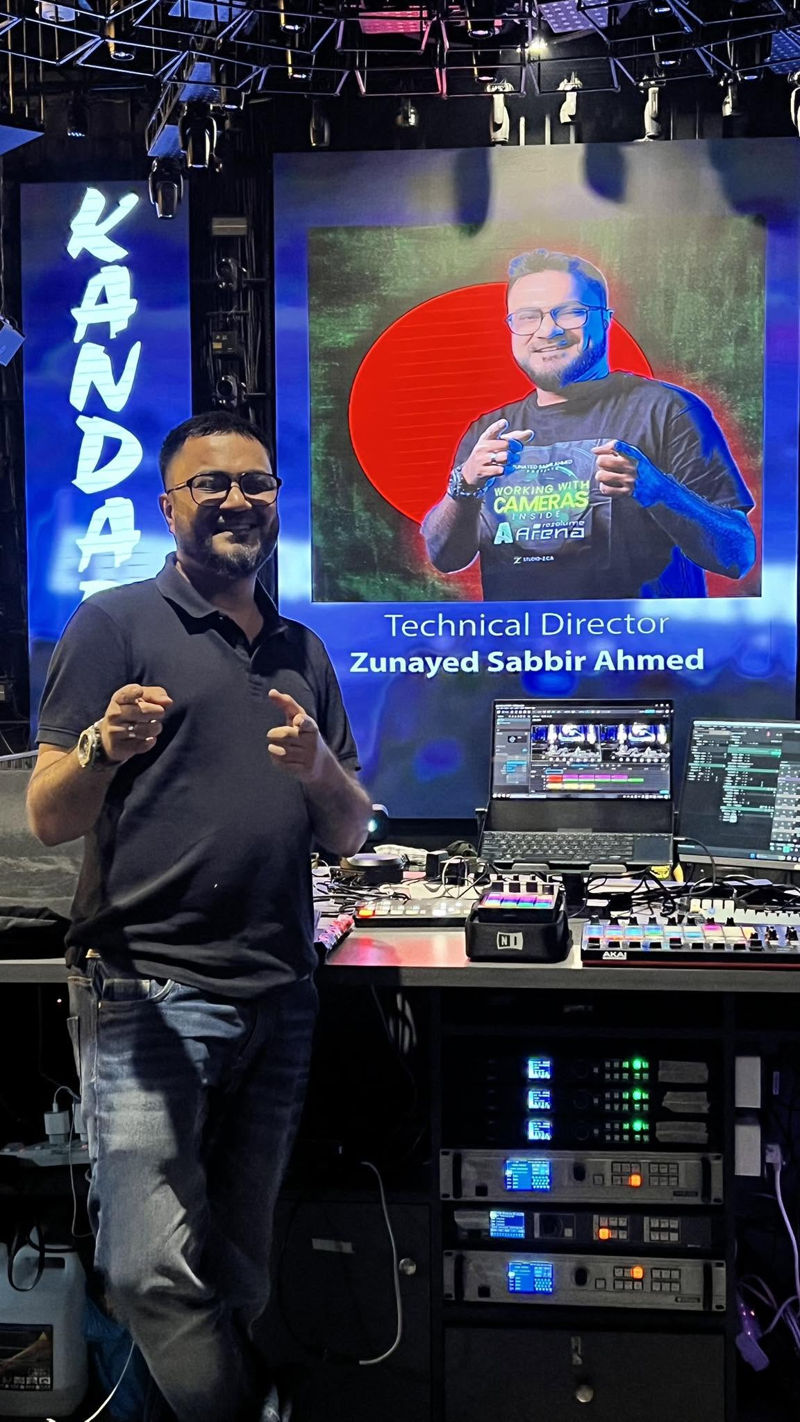 Zunayed Sabbir Ahmed working as Technical Director at the show control desk during a Kandara production